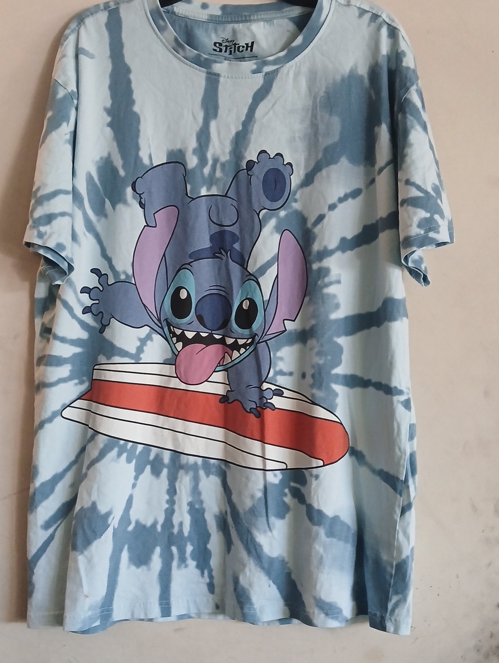 Disney Light Blue Tie-Dye Stitch Surf Tee Womens Size Large